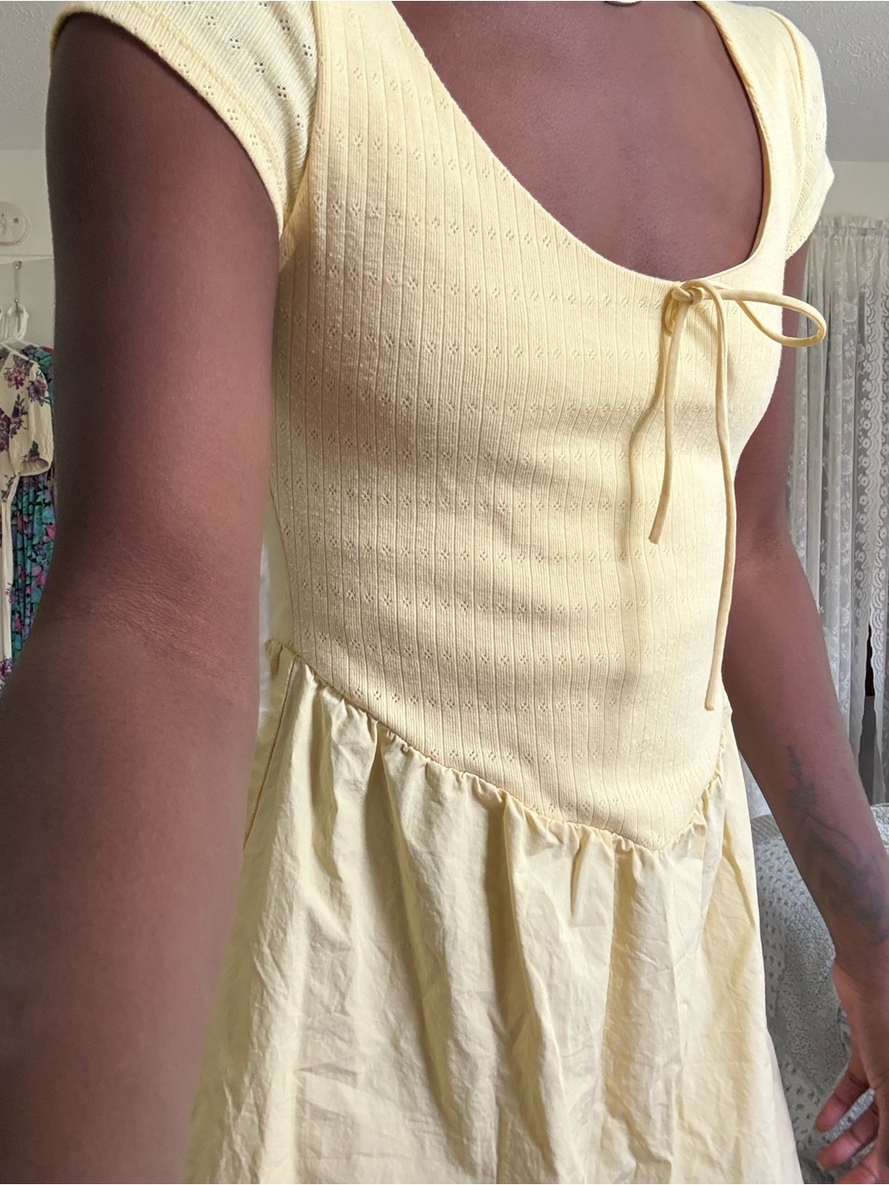 Derek Heart Pale Yellow Scoop Neck Dress